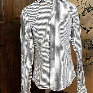 Hollister California Long Sleeve Button Up Dress Shirt, Vtg Blue White Stripe XL